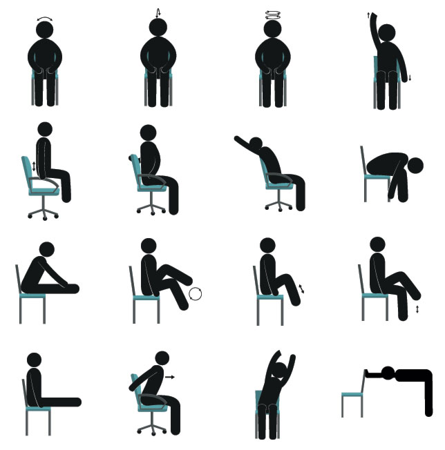 Chair Yoga Exercises Stretches Poses Postures Stick Figures